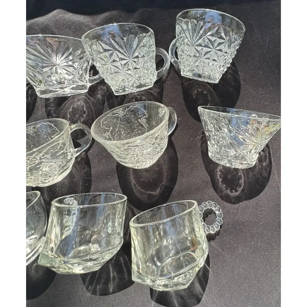 12 Vintage Clear Pressed Glass Punch Bowl Cups -Cups Only- Mixed Variety -10/13